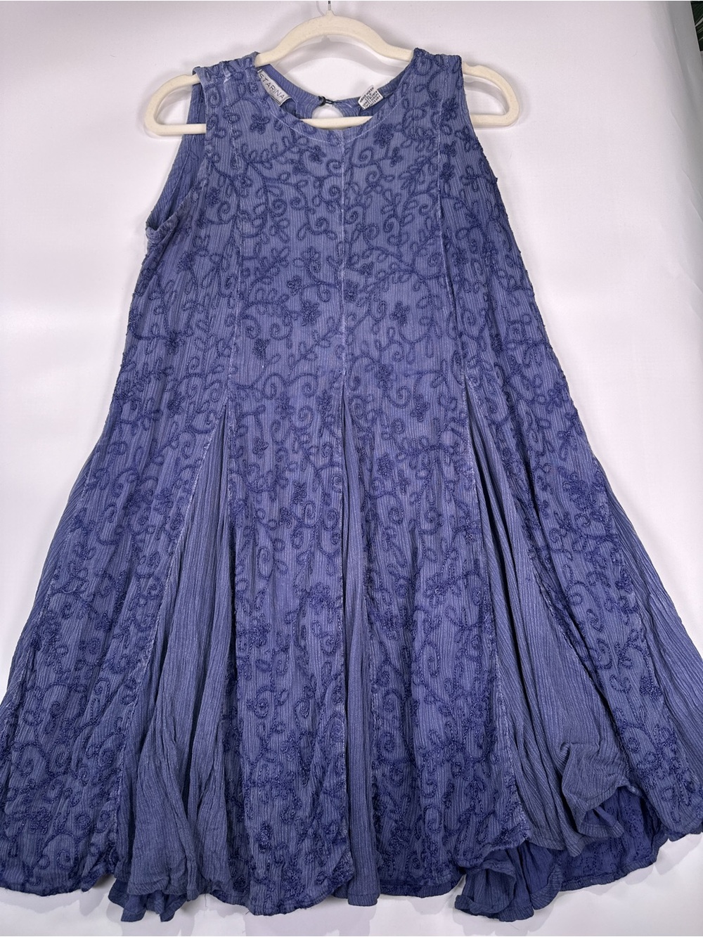 Vintage Starina Sleeveless Aline Dress Floral Embroidered Rayon Blue M - Picture 2 of 11